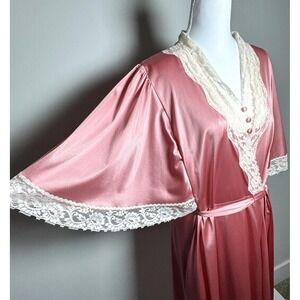 Vintage Vanity Fair Robe Nightgown Set Pink Lace Glam Old Hollywood Lingerie M